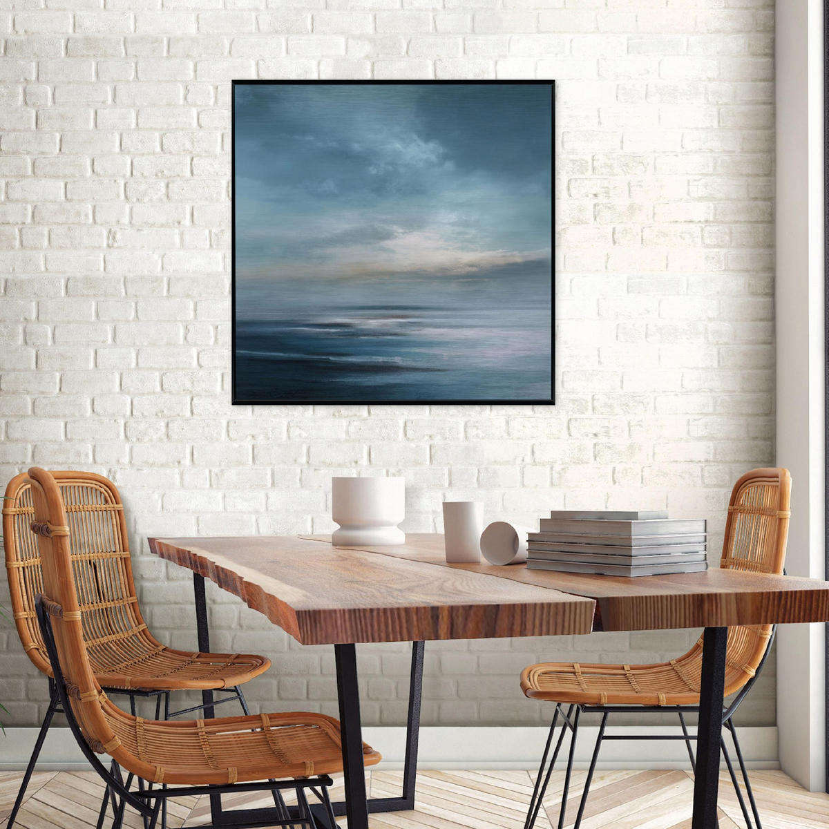 BILDER mit Rahmen Meer Abstraktion Blau 30x30 cm - Multicolor, Metall (30/30cm) - Wallarena