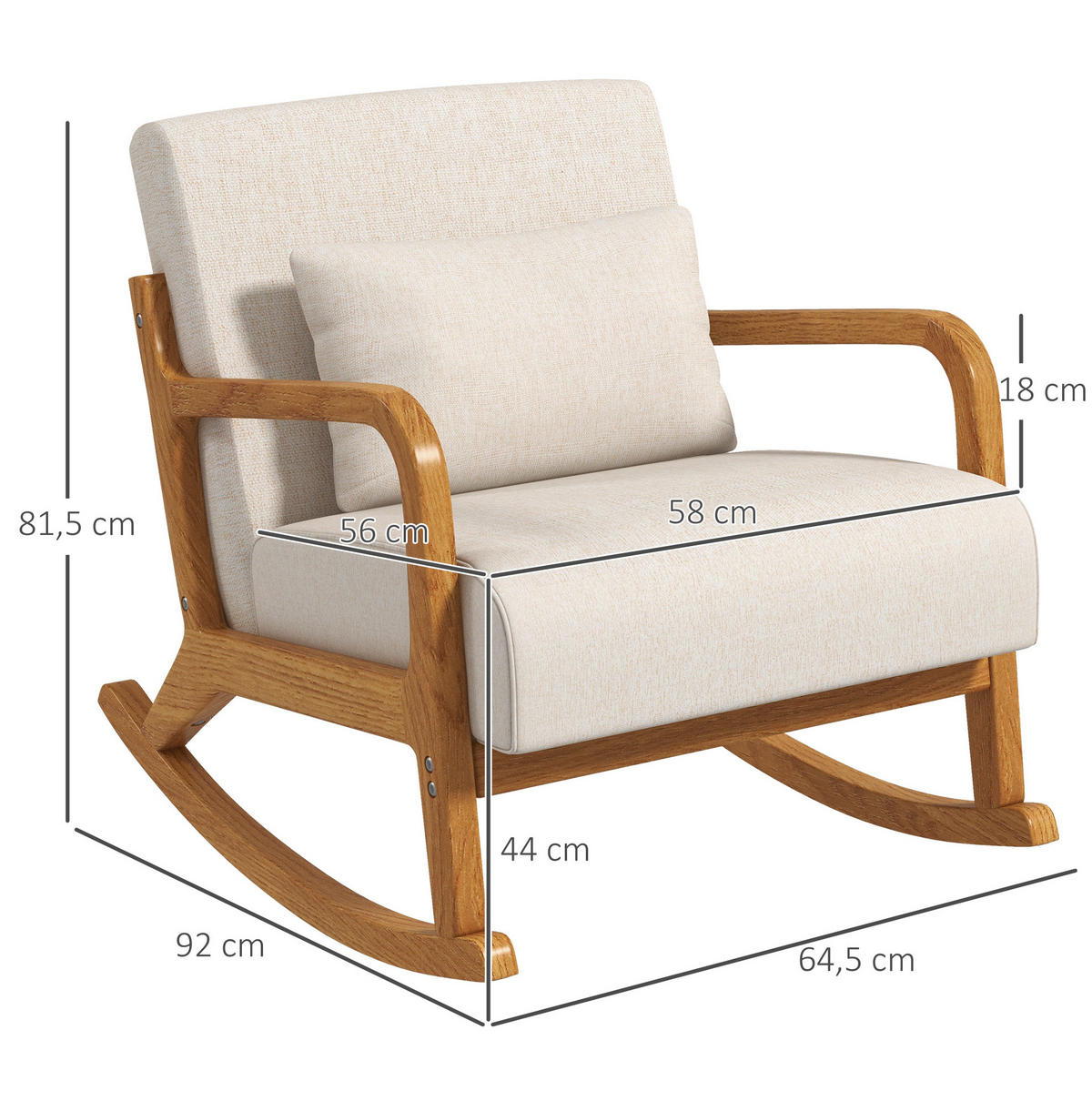 SCHAUKELSESSEL 64,5/92/81,5 cm, Holzgestell, gepolstert, cremeweiß - Creme, Holz (92/81.5/64.5cm) - Redom