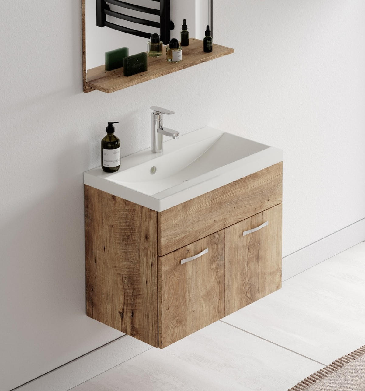 BADMÖBEL-SET Montreal 3 Teile Kastanien Eiche - 60 x 35 x 51 cm - Kastanienfarben/Eichefarben, Holz (60/51/35cm) - Badplaats