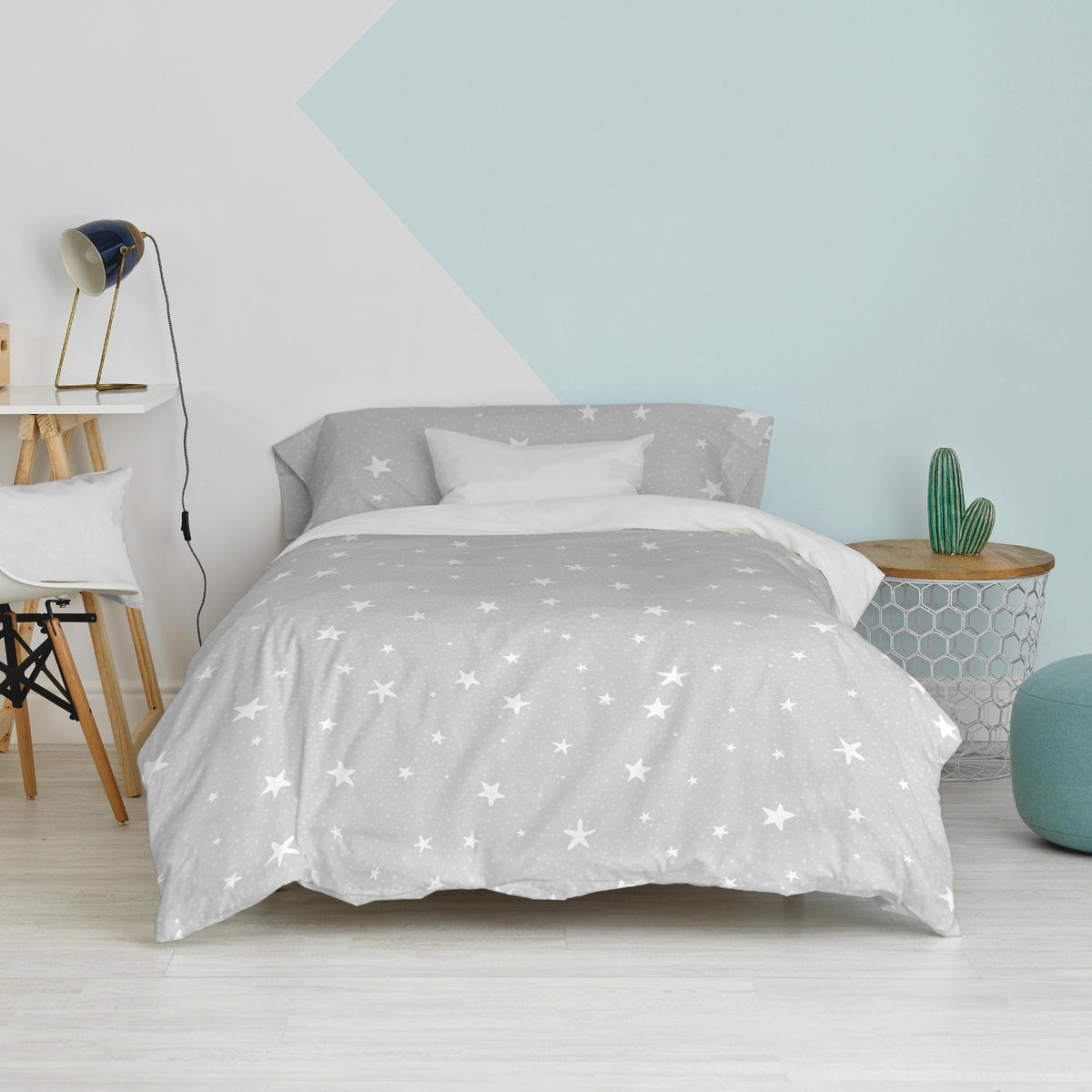 BETTBEZUG 2er-Set teiliges little star 135/140x200 cm (standardgrösse) grau - Grau, Textil (140/200cm) - Happy Friday