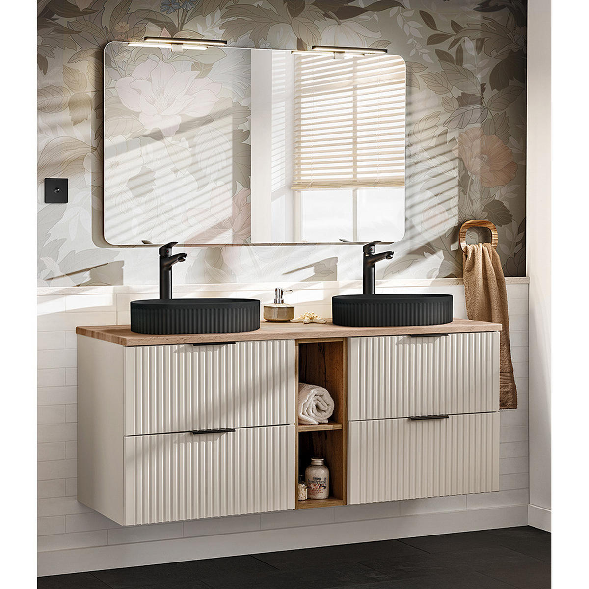 BADMÖBEL-SET 2-TLG. Adelaide-56 - Beige, Holzwerkstoff (140/200/47cm) - Lomado