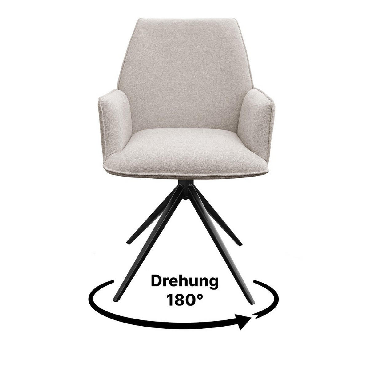 ARMLEHNENSTUHL OPHELIA mit Drehfunktion und Polsterung - Schwarz/Grau, Textil (60/87/64cm) - Lookway