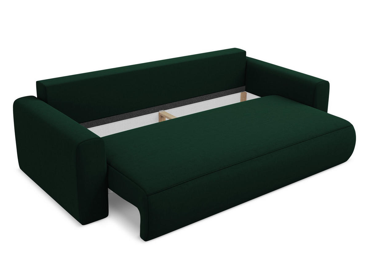 3-SITZER SOFA mit Schlaffunktion Samt Stoff Grün - Dunkelgrün/Schwarz, Kunststoff/Textil (238/82/105cm) - Makamii