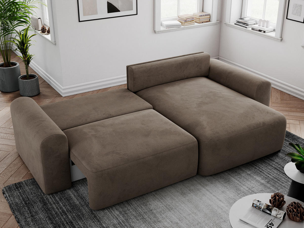 ECKSOFA NELSON Braun Velvet - Schwarz/Braun, Kunststoff/Textil (274/152cm) - MKS