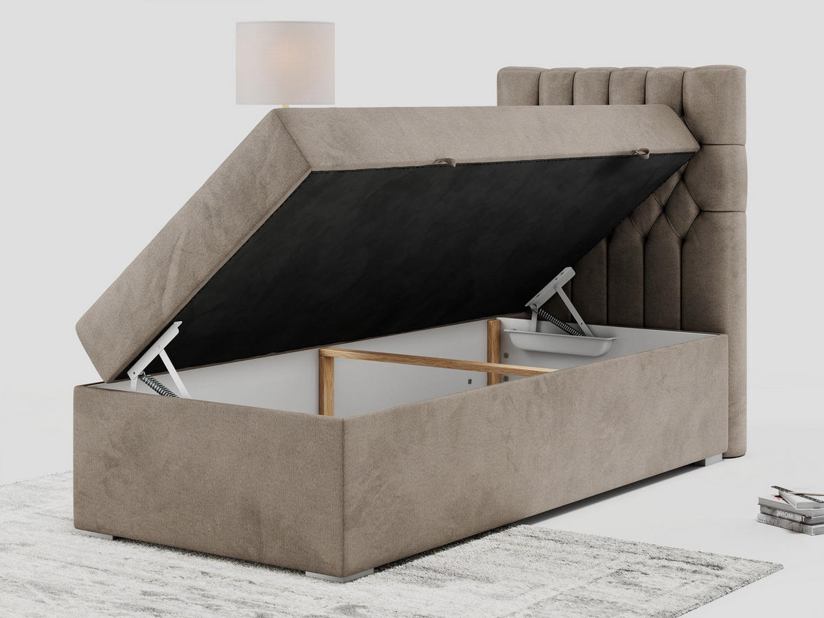 BOXBETT PERA 90/200 Braun Velvet - H3 - Rechts Seite - Braun, Holz/Textil (90/200cm) - MKS
