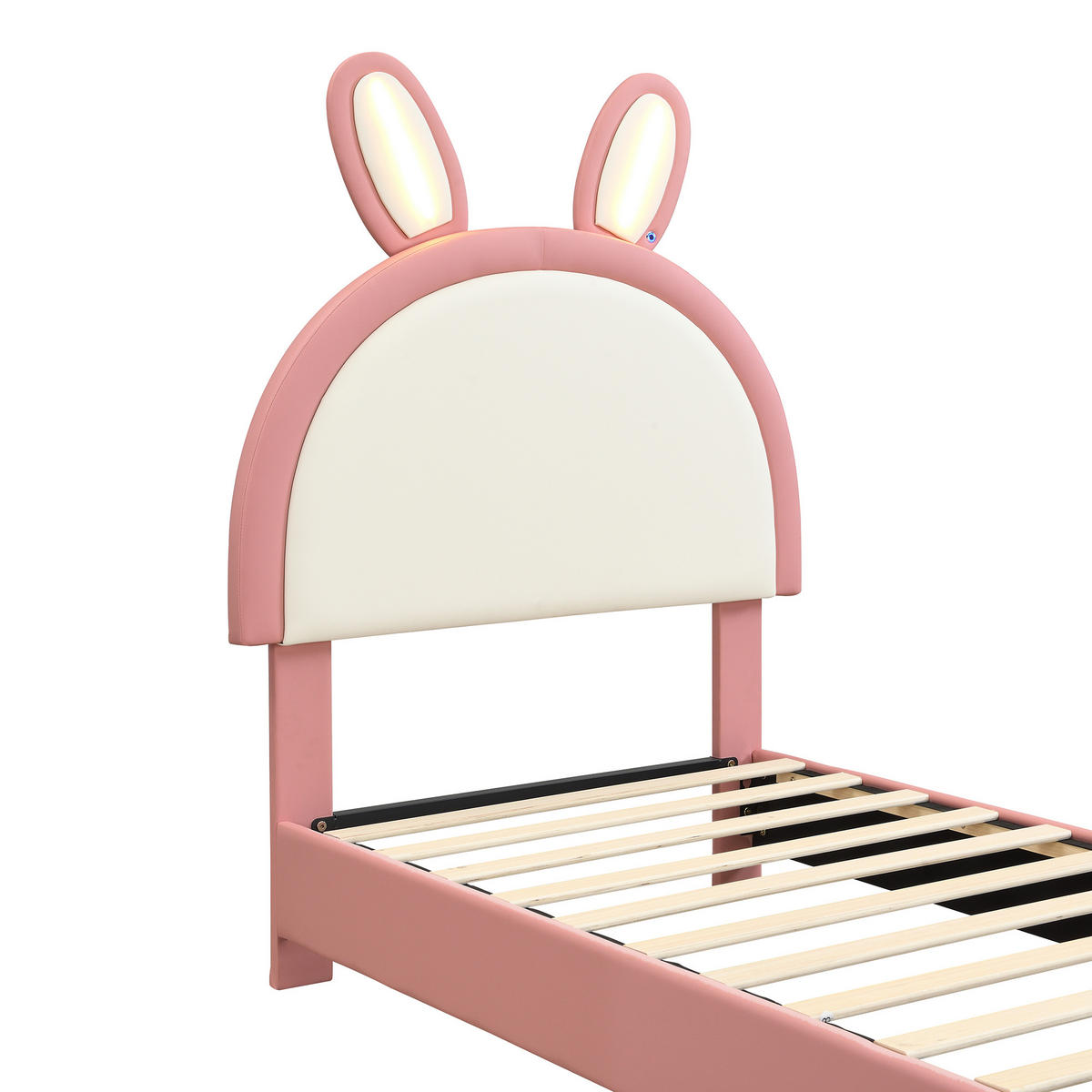 POLSTERBETT mit Hasen-Kopfteil und LED 90x200 cm Pink-Weiß - Pink, Holz (90/200cm) - Meubliv