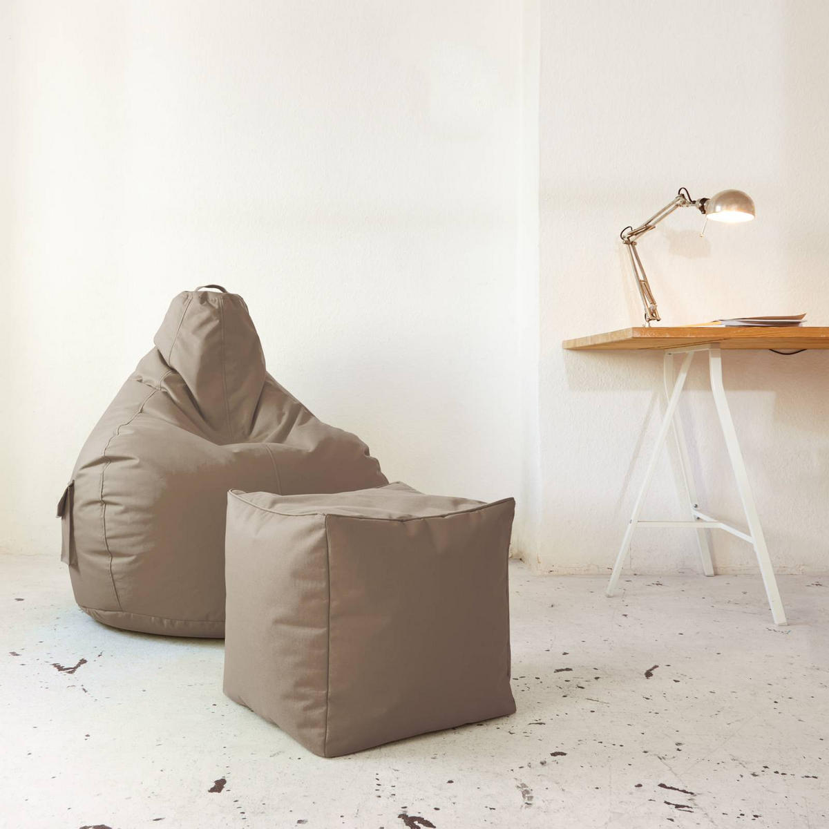 SITZSACK-HOCKER Pouf "Cube" 40x40x40cm - Taupe, Textil (40/40/40cm) - Green Bean