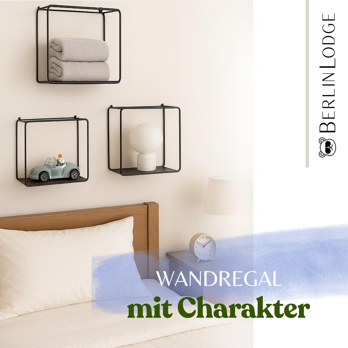 WANDREGAL 3er Set aus Metall Wanddeko und Ablage - Schwarz, Metall (32/32/12cm) - BERLINLODGE