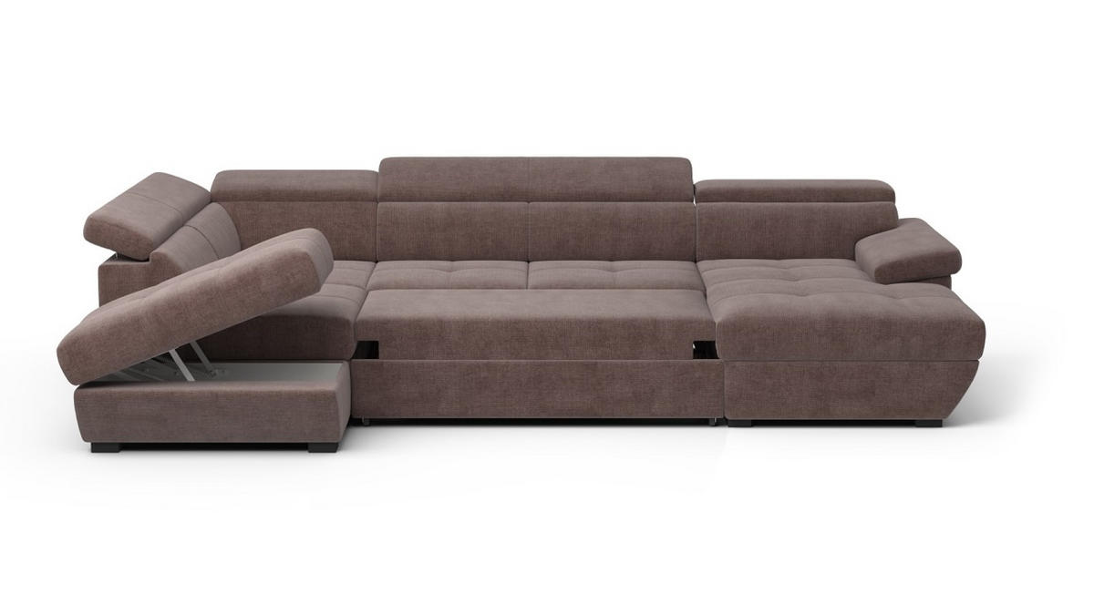 WOHNLANDSCHAFT mit Schlaffunktion und Bettkasten, Boston-Stoff - Taupe/Schwarz, Kunststoff/Textil (332/79/224cm) - Cotta