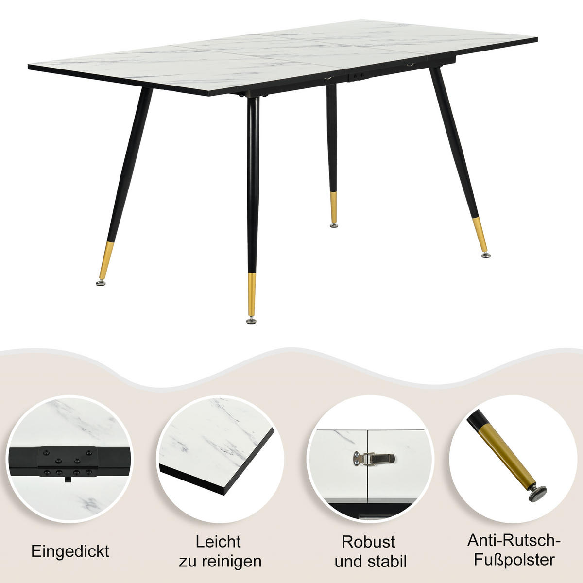 ESSZIMMER SET mit ausziehbarem Tisch und 4 bequemen Stühlen - Beige, Holzwerkstoff/Metall (80/75/160cm) - Urban Meuble