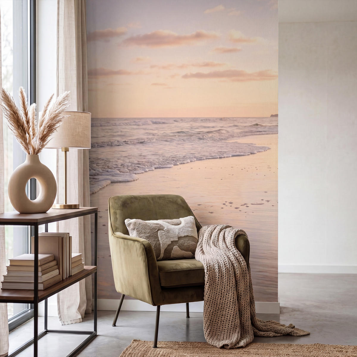 TAPETE - Strand - Brandung - Wolken - 140x200 cm - Hellrosa, Papier (140/200cm) - OnlyWow