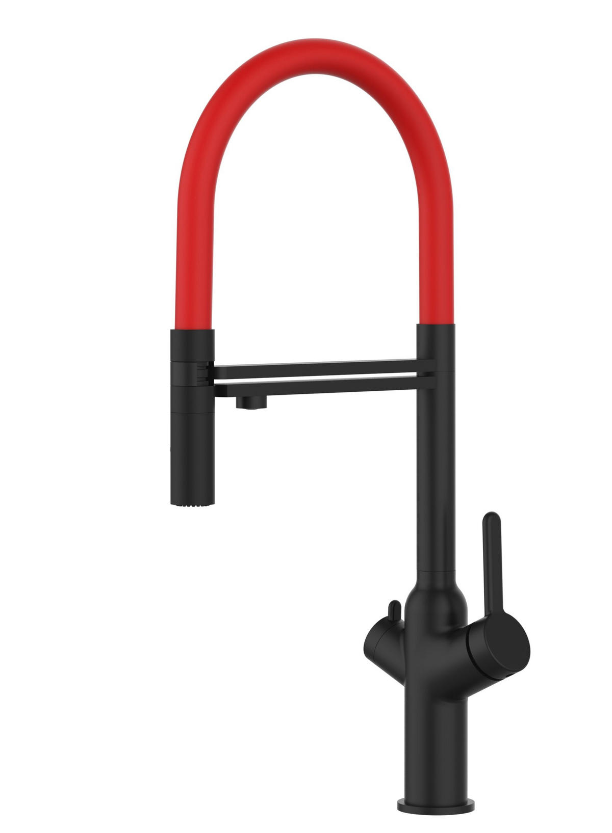 3-WEGE-KÜCHENARMATUR, Schwarz Matt und Rot, 2-Strahl-Brause - Rot/Schwarz, Metall (20.61/48/20.61cm) - VIZIO