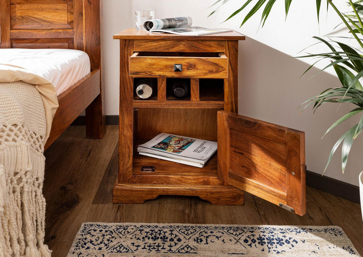NACHTTISCH Akazie 46x40x65 honig lackiert OXFORD #268 - Braun, Holz (46/65/40cm) - Massivmoebel24