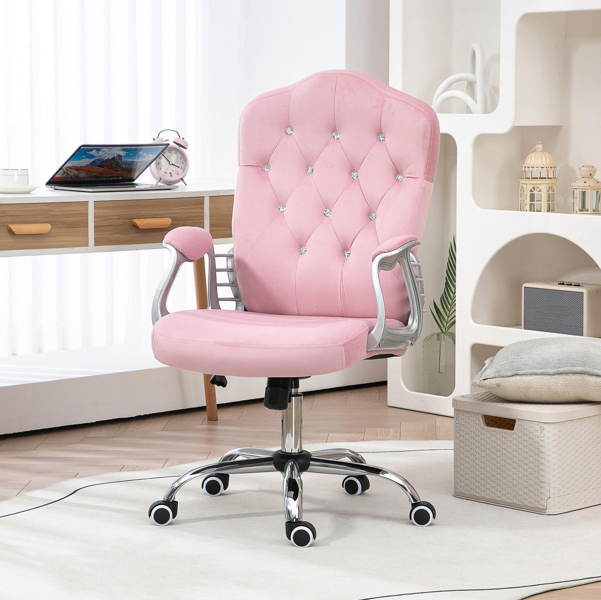 DREHSTUHL, höhenverstellbar 47-57 cm, samtweicher Polyesterbezug, 61/61/104-114 cm, Pink - Pink, Kunststoff (61/114/61cm) - Redom