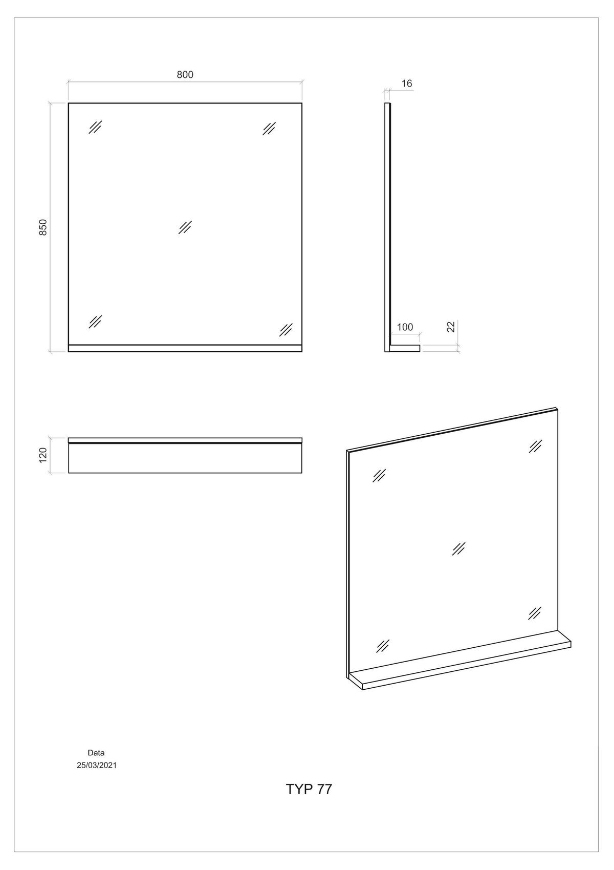 SPIEGEL M12 Weiß Hochglanz 80/85/12 cm mittel - Dunkelgrau, Holzwerkstoff (80/85/12cm) - Livojo