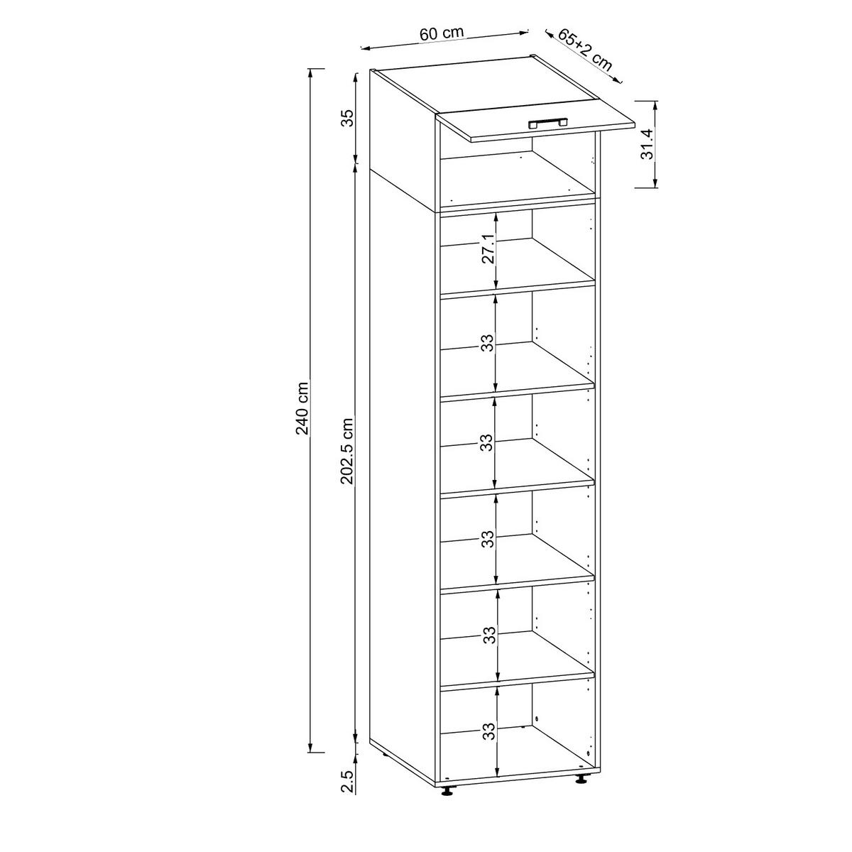 WASCHMASCHINENSCHRANK DUO-I 45cm Breit, 240cm Hoch - Schwarz, Holzwerkstoff (45/240/67cm)