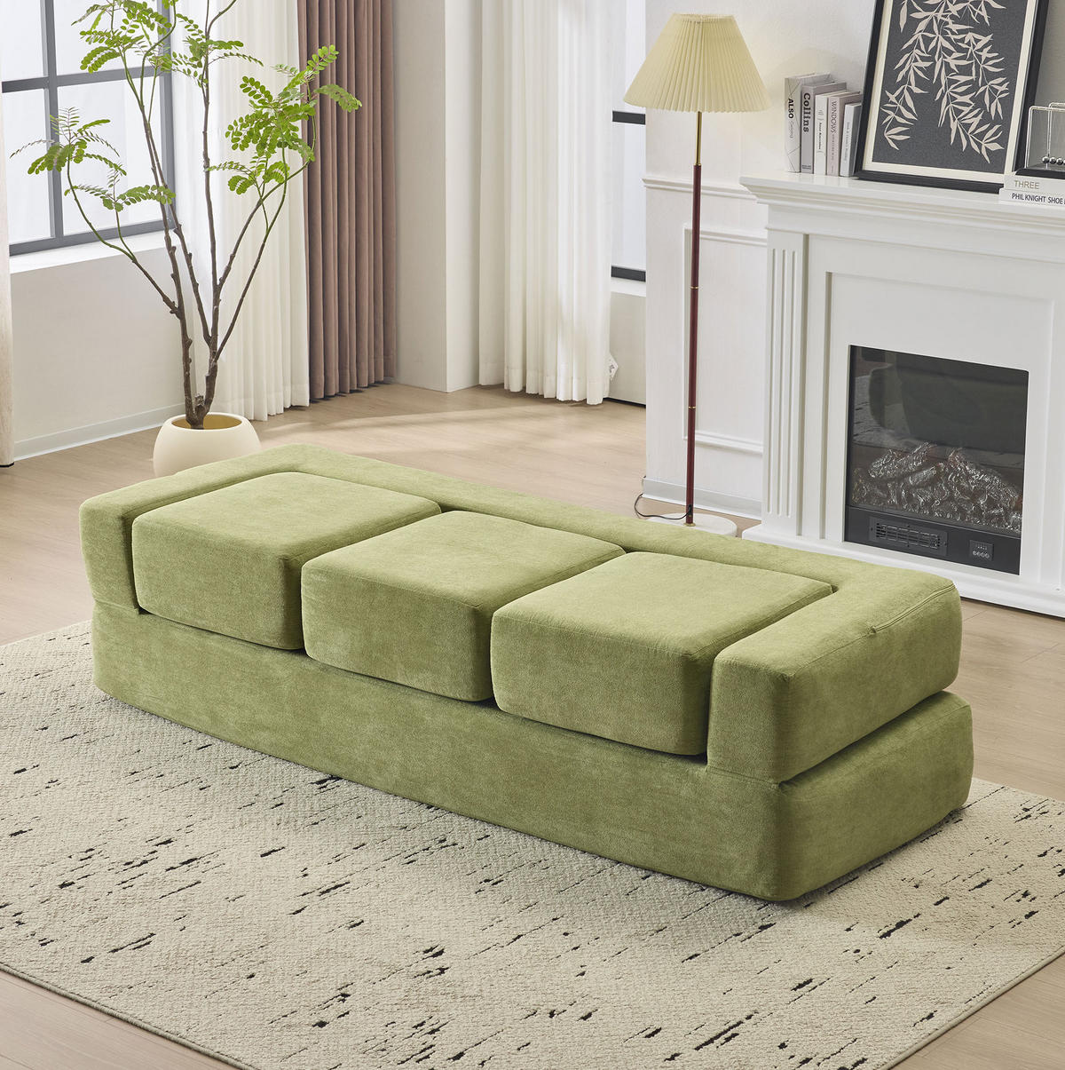 BODENSOFA Schlafsofa aus Schaumstoff mit wandelbarer Modulfunktion Grün - Grün, Kunststoff (75.5/50/201cm) - Modenvie
