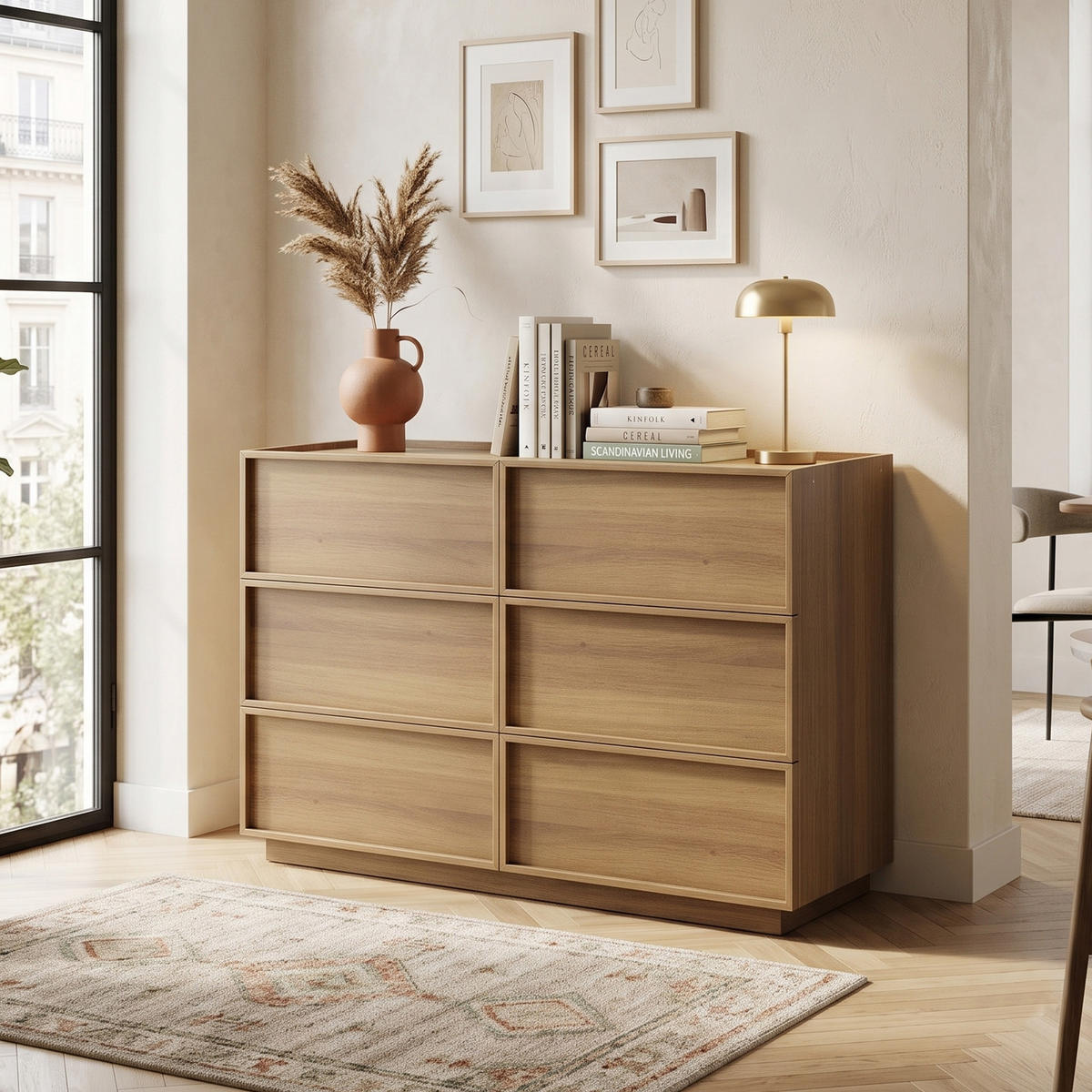 SIDEBOARD Holz Kommode mit 6 Schubladen, Eiche 115x48x78 cm - Eichefarben, Holzwerkstoff (115/78/48cm) - Urban Meuble