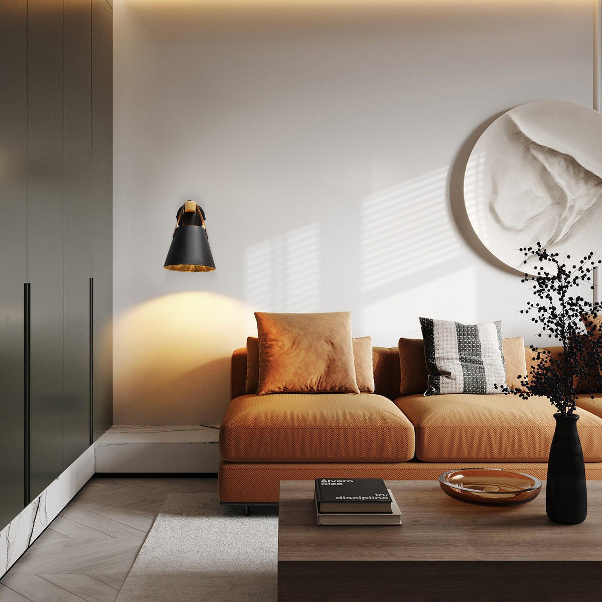 WANDLEUCHTE Onyx 15.5/20/14 cm - Schwarz, Kunststoff (20/14/15.5cm) - ZMH