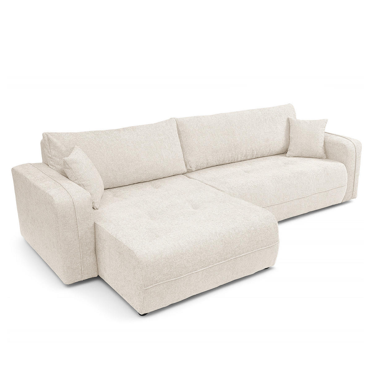 ECKSOFA mit Schlaffunktion - 272 cm - Beige/Schwarz, Kunststoff/Textil (272/145cm) - home24