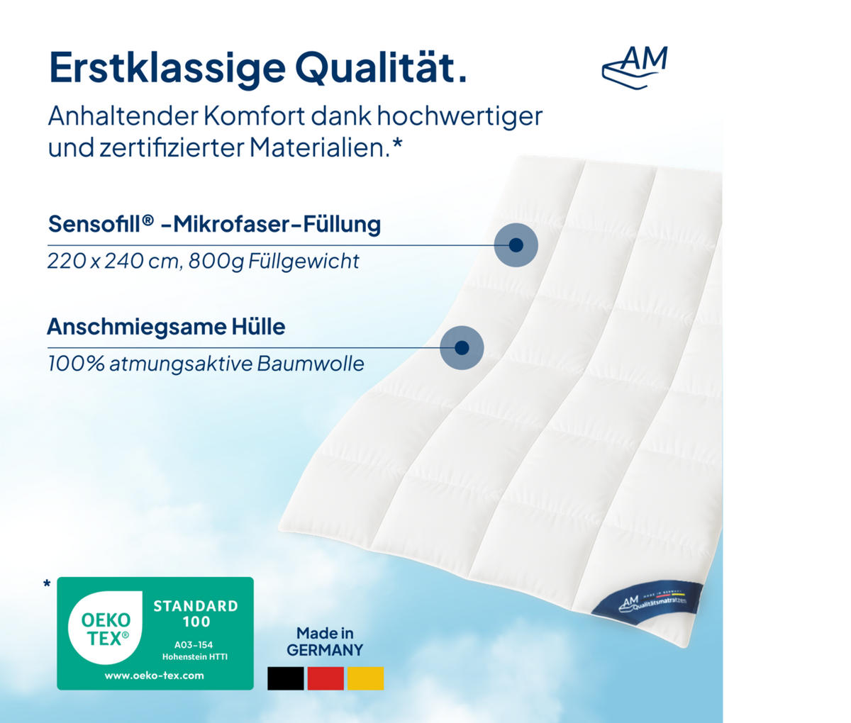 BETTDECKE Mikrofaser Sommer mit Sensofill Füllung Made in Germany 240x200cm - Weiß, Textil (240/200cm) - AM Qualitätsmatratzen