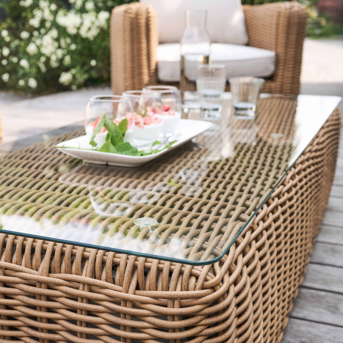 GARTENMOBEL 4-Sitzer, Weiß - Weiß, Naturmaterialien - Oviala