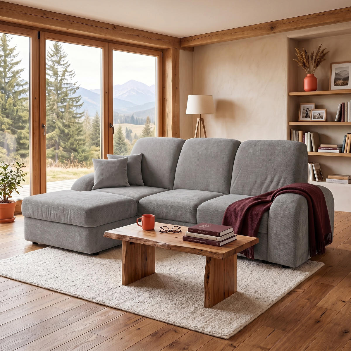 ECKSOFA VIBE S Links mit Schlaffunktion 130x202 Chenille Grau - Schwarz/Grau, Holz/Kunststoff (255/156cm) - Muffo