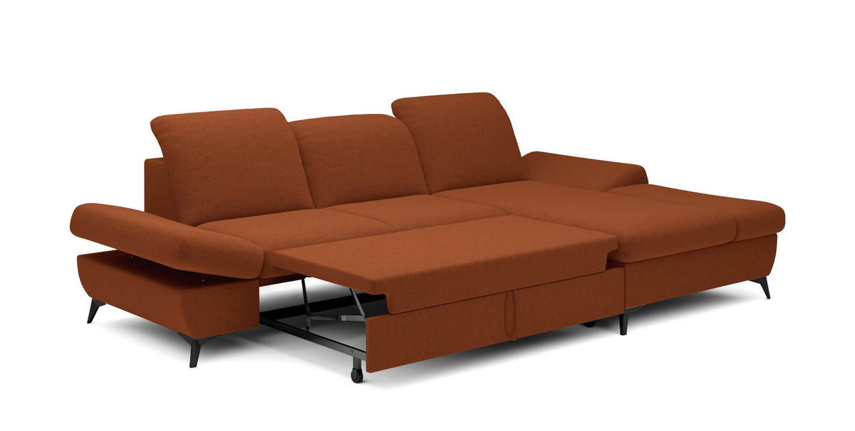 ECKSOFA FELICE R-S Orange Geflochtener Stoff mit Schlaffunktion - Orange, Holz (284/166cm) - MASSENO