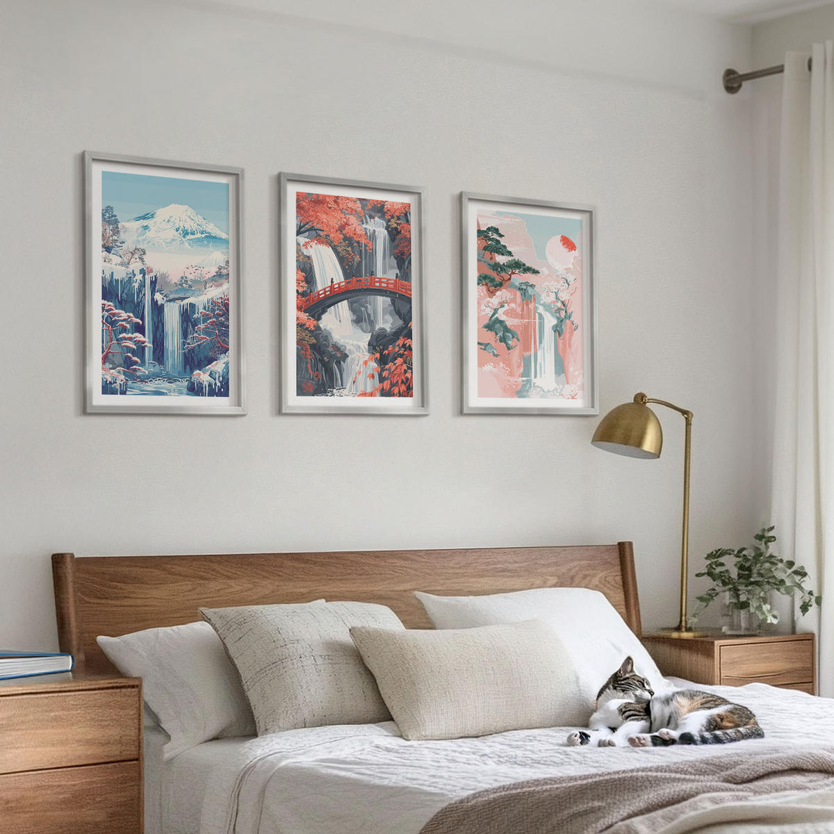 WANDBILDER 3er Set - 40x60 cm Silberner Rahmen - Wasserfälle, Berge, Brücken, Bäume - Silberfarben, Kunststoff (40/60cm) - ArtPrintCave