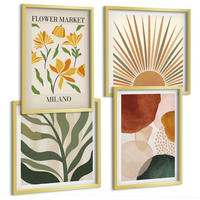 BILDER SET 4er Set - 50x50 cm & 40x60 cm Goldrahmen - Abstrakte Blumenmotive - Goldfarben, Kunststoff (50/50cm) - TULUP