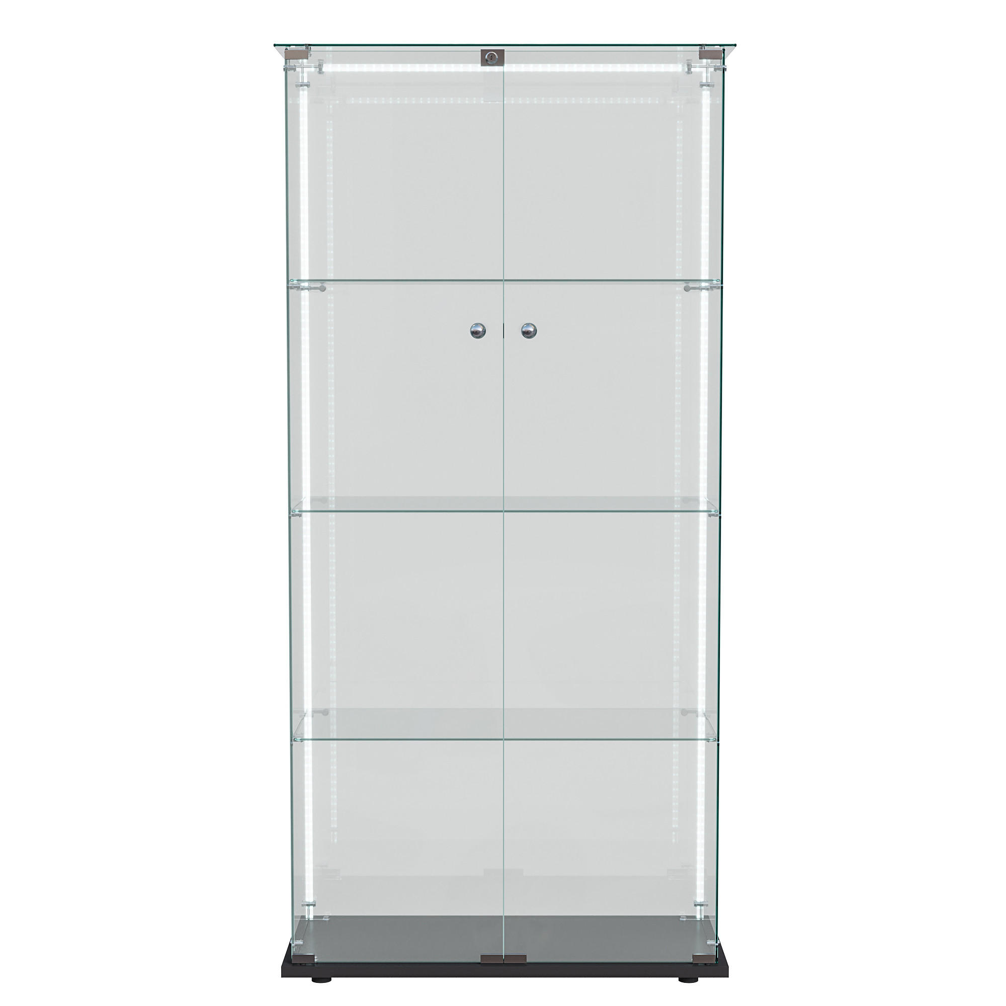 GLASVITRINE mit 2 Türen und LED Vitrinenschrank in Schwarz für Sammlungen - Schwarz, Glas/Holz (35/155/78.5cm) - PARAFTA HOME