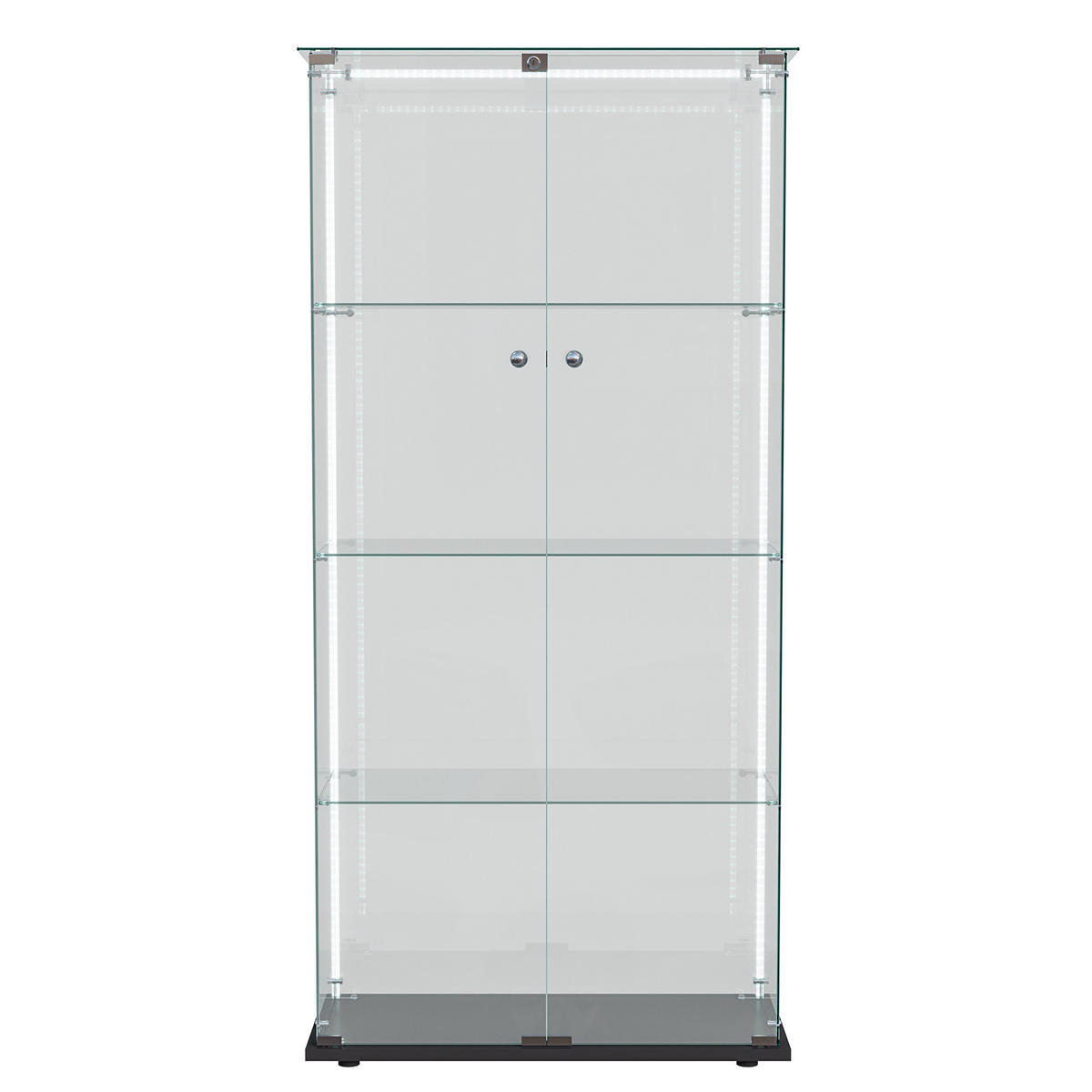 VITRINE Glas LED, 4 Einlegeböden, Doppeltür, Schwarz - Schwarz, Holz (35/163/78.5cm)