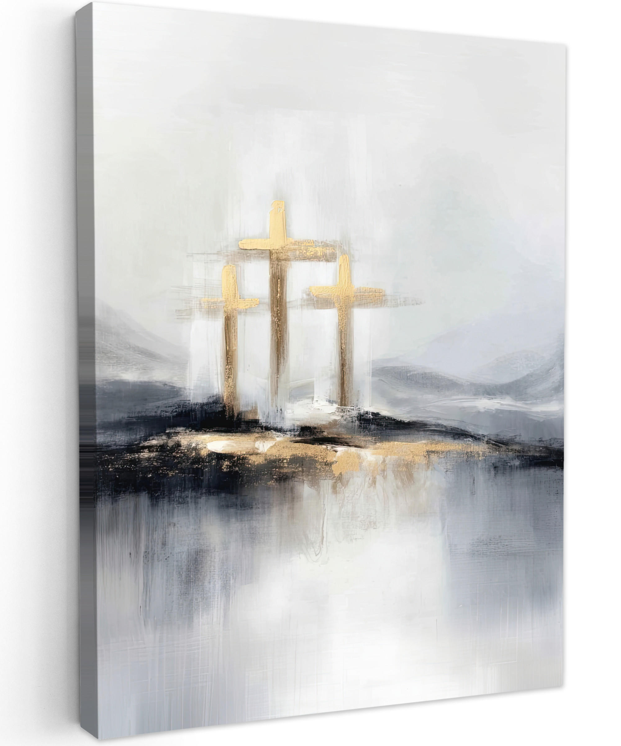 LEINWANDBILD Abstrakt - Malerei - Christentum - Kreuz Wandbild Wohnzimmer 60x80 cm - Weiß, Textil (60/80cm) - MuchoWow