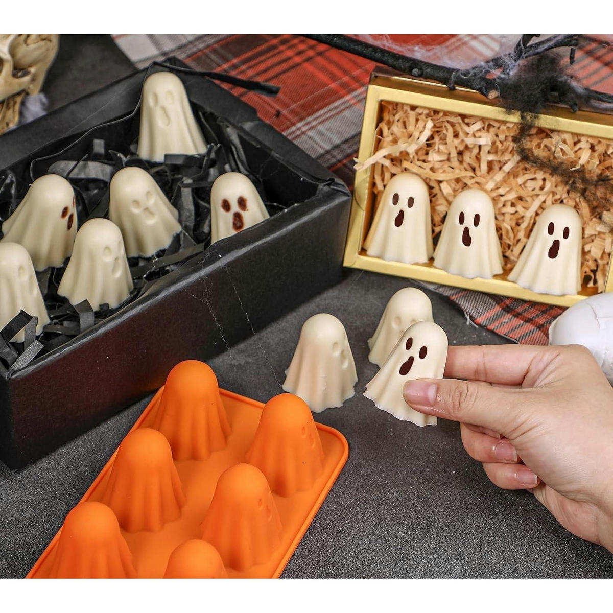 PRALINENFORM 2-teiliges Set Geister Silikon Halloween - Orange, Kunststoff