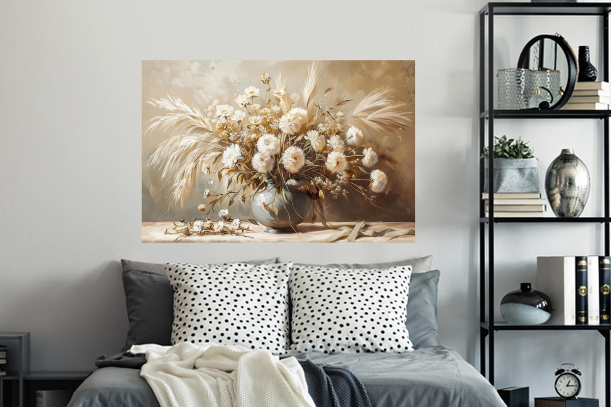 WANDTATTOO Blumen - Vase - Stilleben - Beige 120x80 cm - Creme, Kunststoff (120/80/0.1cm) - MuchoWow