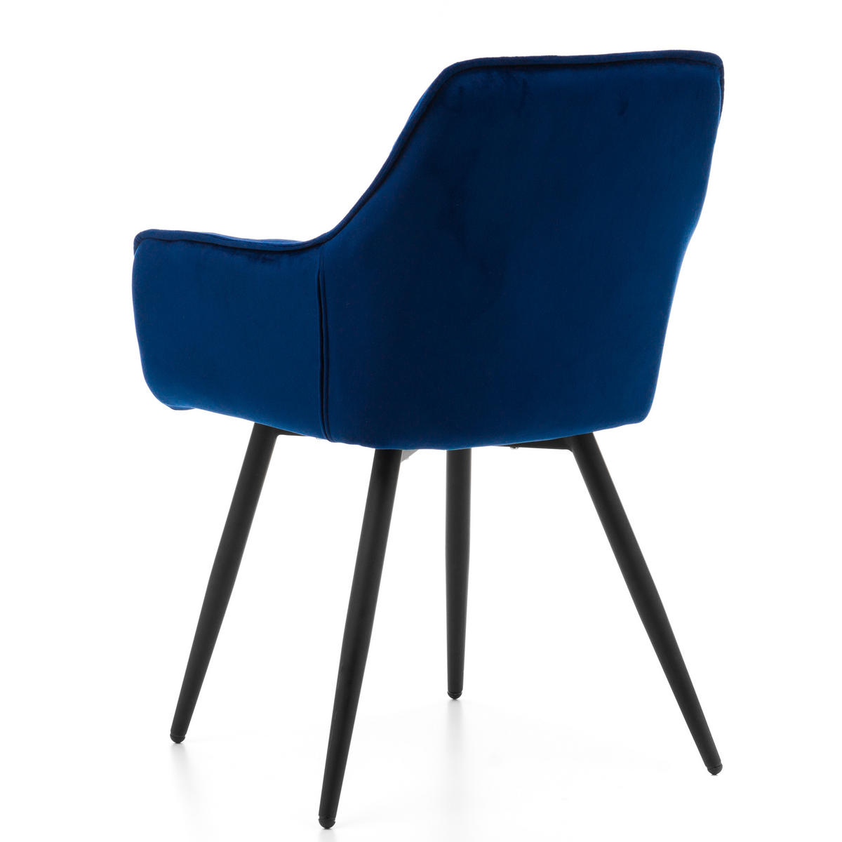STUHL SIENA gepolstert mit Steppung - marineblau schwarze Beine - Samt Velours - Schwarz/Dunkelblau, Textil/Metall (58/87/61cm) - NEW HOME
