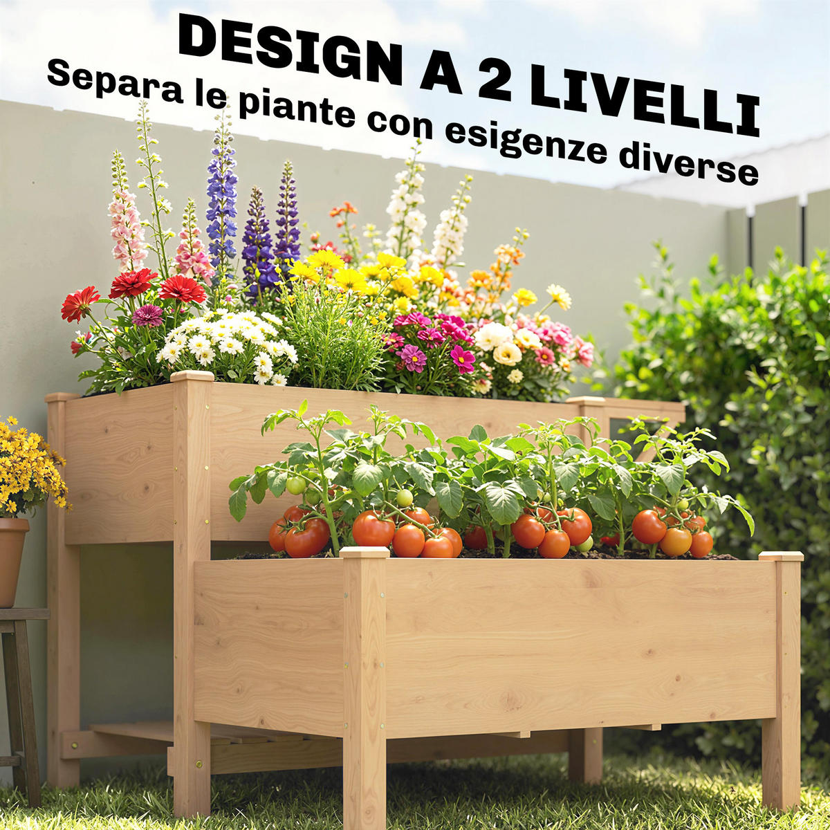 HOCHBEET, 2-stufiges Gemüsebeet mit Holzregalen, 119,5 x 102 x 76,5 cm, Braun - Multicolor, Holzwerkstoff (119.5/76.5/102cm) - FORIOUS