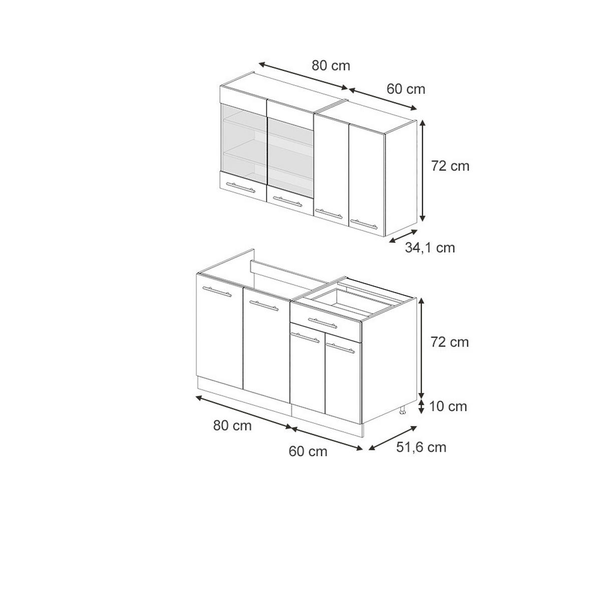 SINGLEKÜCHE Fame-Line Dunkelblau Hochglanz/Weiß 140 cm, AP Eiche - Dunkelblau/Weiß, Holzwerkstoff (140/81.6/60cm) - Vicco