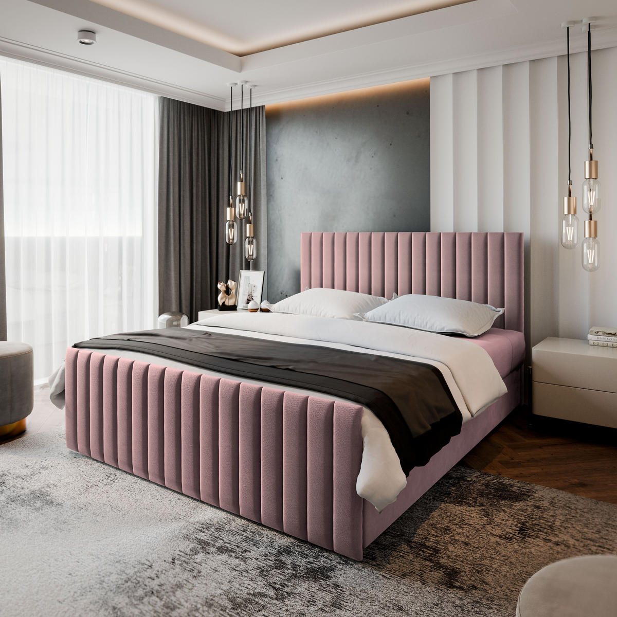 BOXBETT ARION 140x200 cm mit Matratze und Topper, H2+H3 - Rosa - Rosa, Holz (140/200cm) - MASSENO