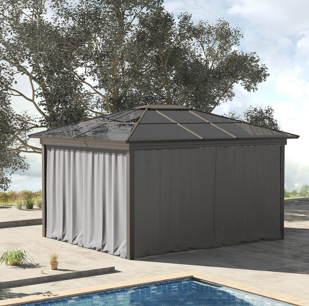 PAVILLON-SEITENWÄNDE 302/205 cm für 3x3 m Pavillons mit Reißverschluss und Haken, Polyester Hellgrau - Hellgrau, Textil (205/1/302cm) - Redom