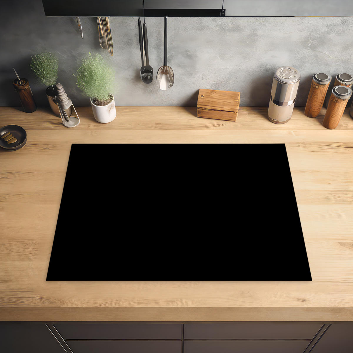 HERDABDECKPLATTE Schwarz - Einfarbig 71x52 cm - Schwarz, Kunststoff (71/0.2/52cm) - MuchoWow