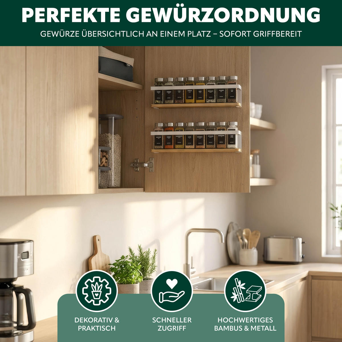 GEWÜRZREGALE 2er Set, Metall, weiß - Weiß, Metall (38/8/6.5cm) - eluno