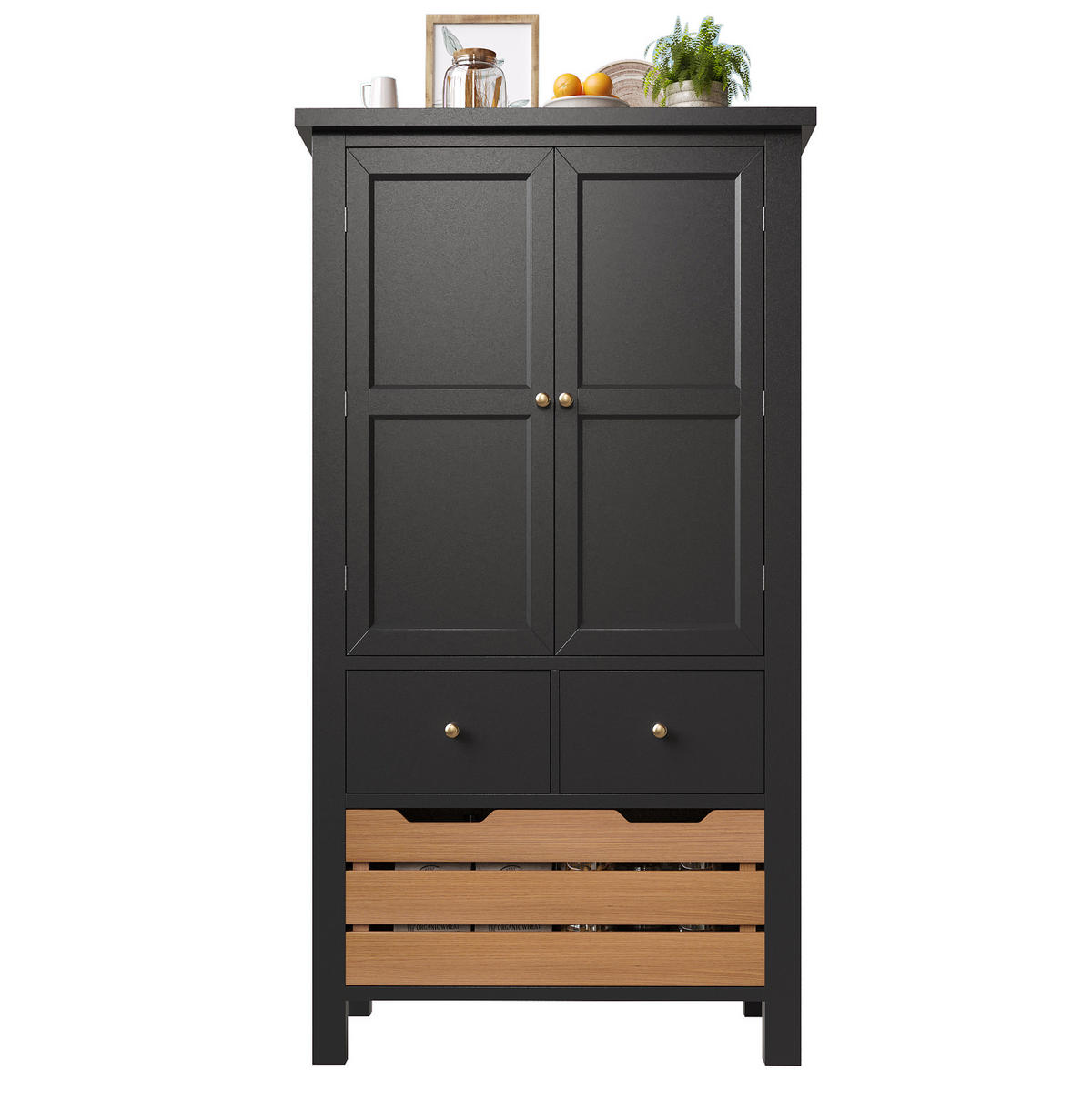 HIGHBOARD 80/40/140 cm in Schwarz mit 5 Schubladen und 2 Türen - Schwarz, Holzwerkstoff (80/140/40cm) - Flora Grace
