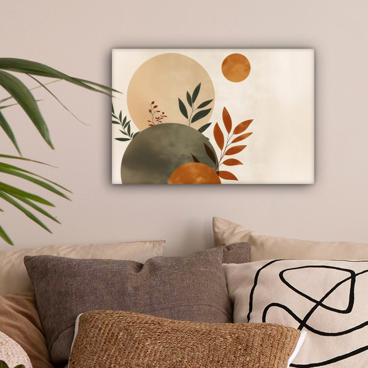 LEINWANDBILD Formen - Rund - Blätter - Beige 30x20 cm - Rostfarben, Textil (30/20cm) - MuchoWow