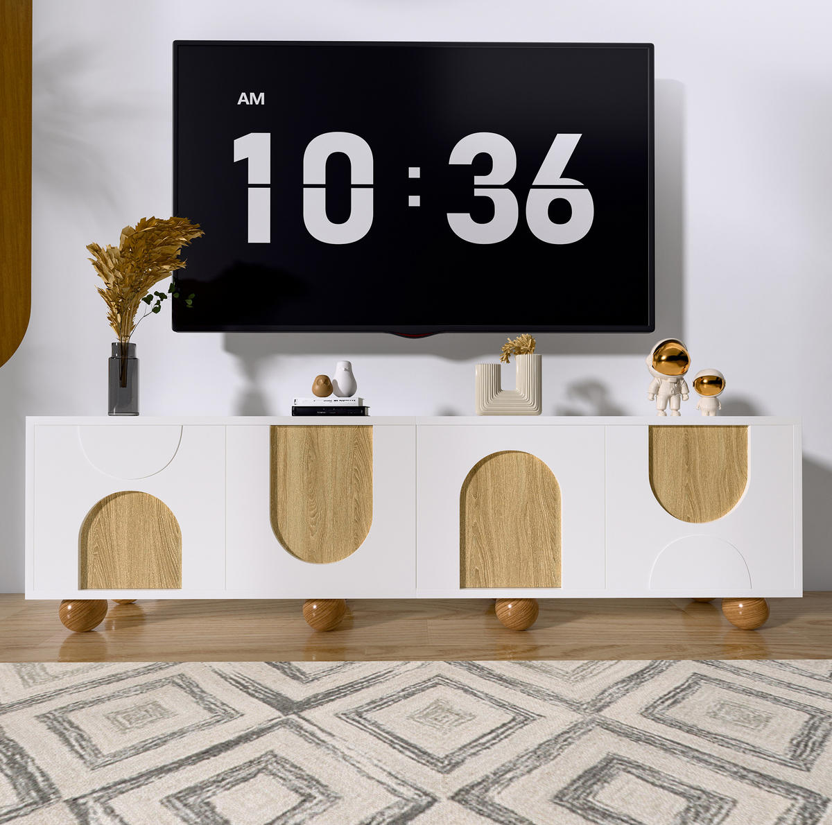 TV-SCHRANK aus MDF und PB 175x38x50 cm Natur/Weiß mit 4 Türen und viel Stauraum - Hellbraun, Holzwerkstoff (175/50/38cm) - Modfu
