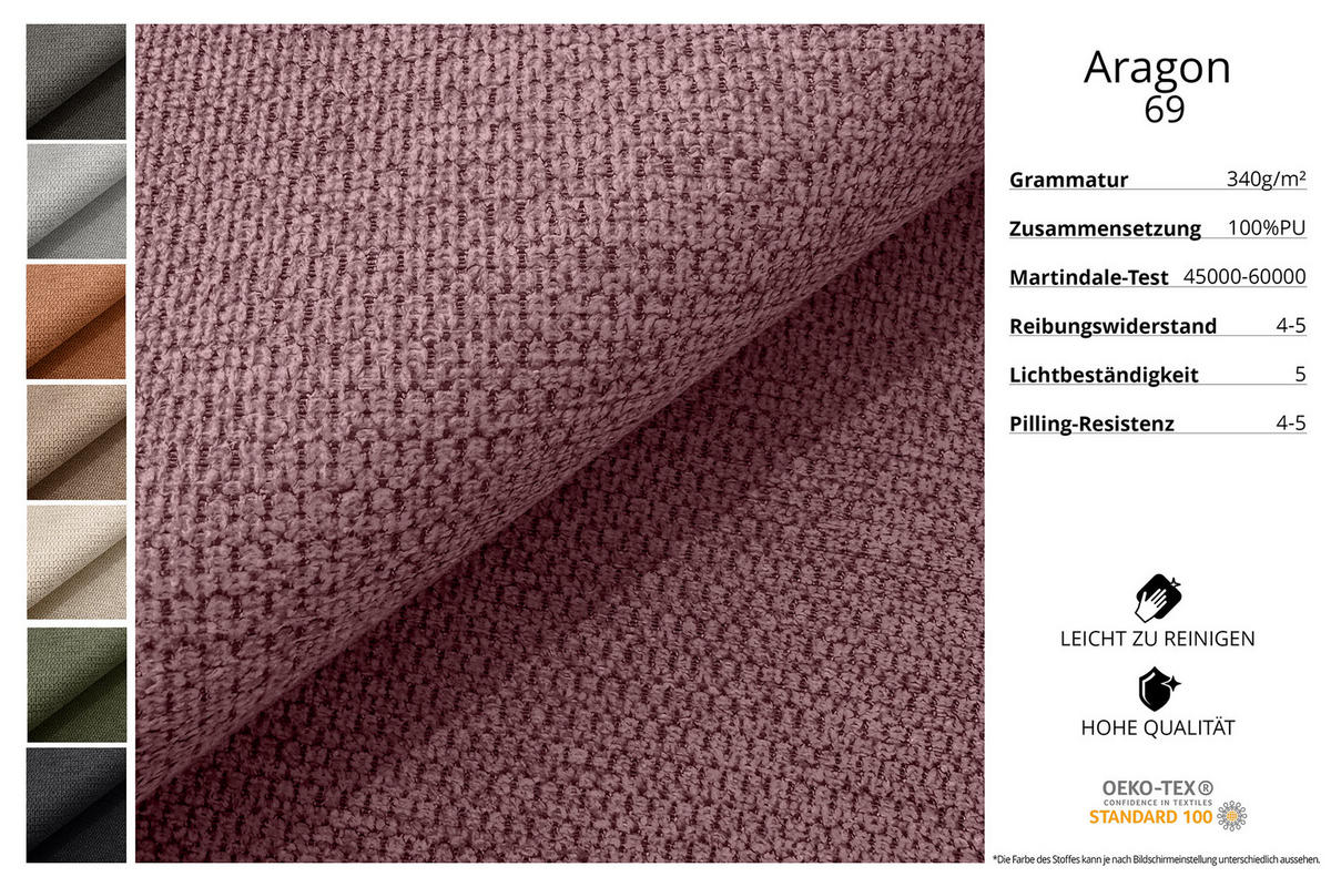 ECKSOFA mit Schlaffunktion und Bettkasten LIRA-L - 264x172x89 Altrosa - Altrosa, Holzwerkstoff/Textil (172/264cm) - ALTDECOR