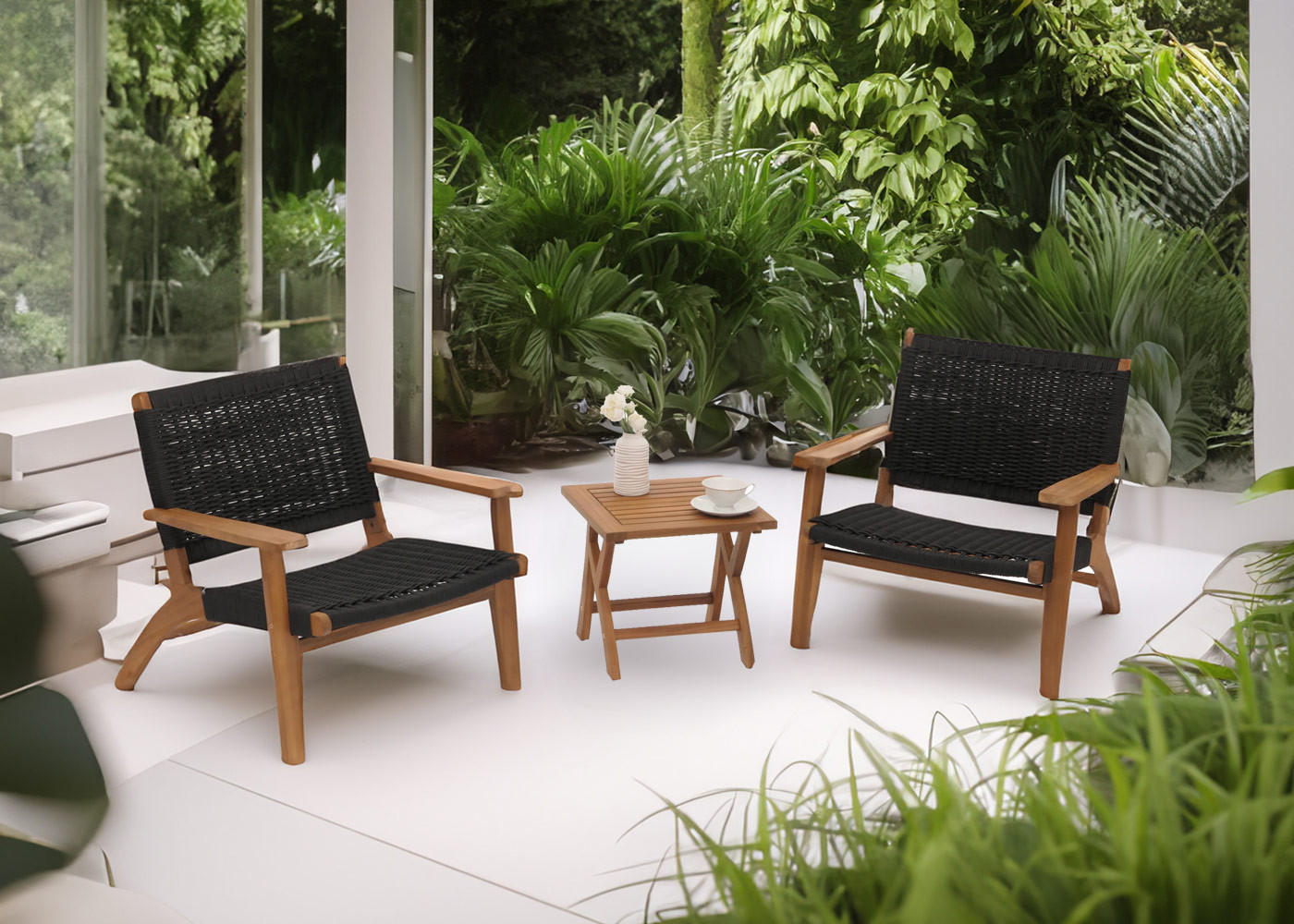 LOUNGE-GARTEN-GARNITUR Braun, Schwarz - Schwarz/Braun, Holz - MCW