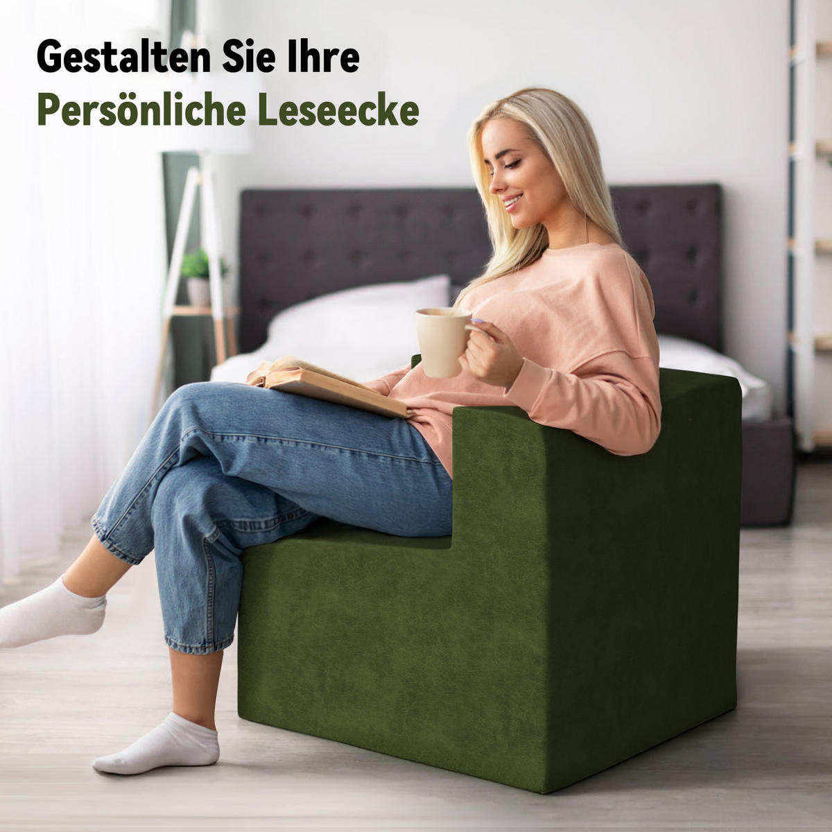 SOFA Modulares Sofa Samt grün - Grün, Textil (70/68/70cm) - Vercart
