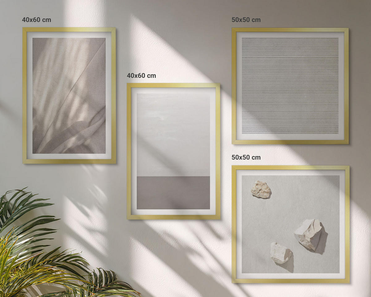 BILDER SET 4er Set - 50x50 cm & 40x60 cm Goldrahmen - Zarte Boho-Texturen der Natur - Goldfarben, Kunststoff (50/50cm) - TULUP