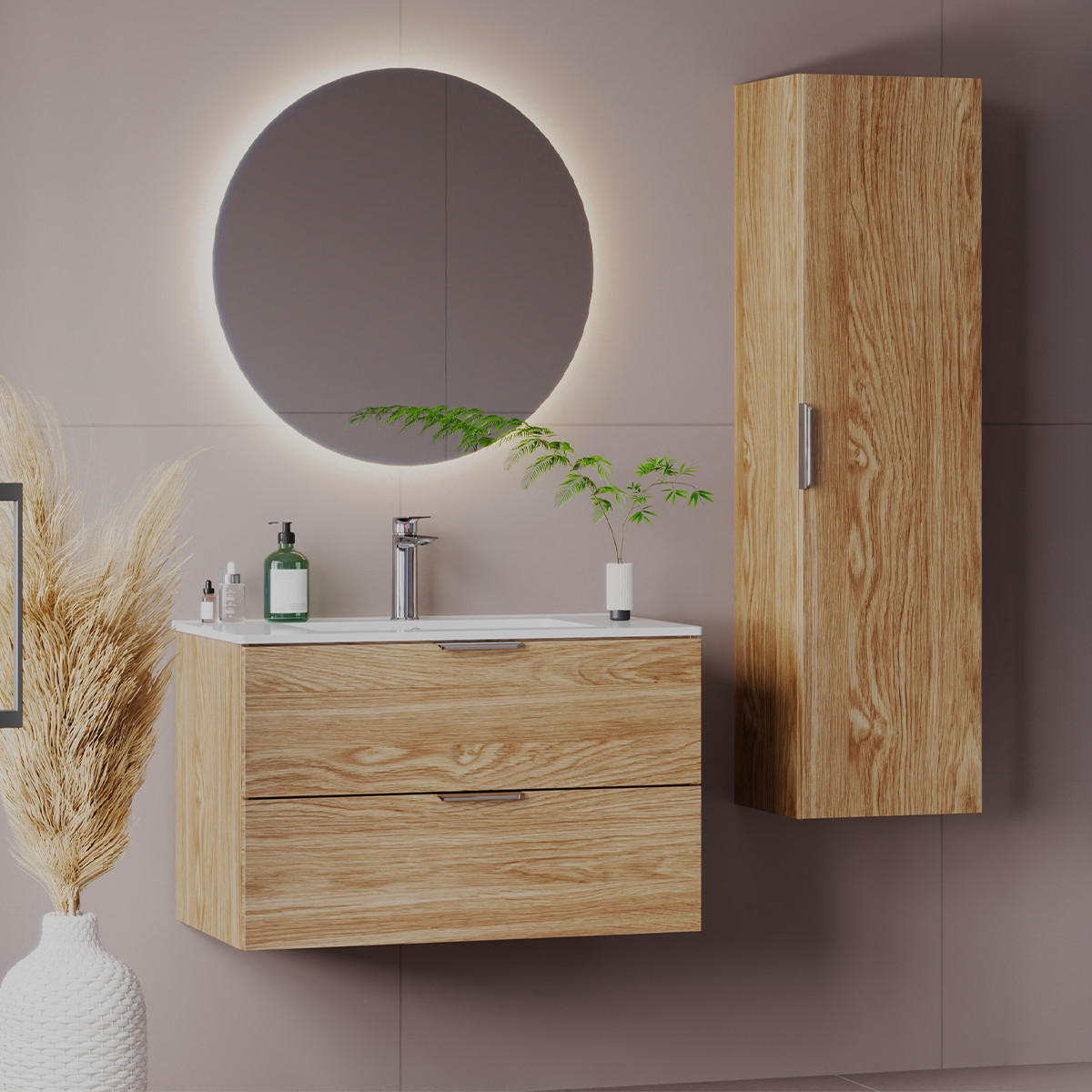 BADMÖBEL 80cm Astrid 2er-Set Holz - Braun, Holzwerkstoff (80/50/45.8cm) - Petits-meubles